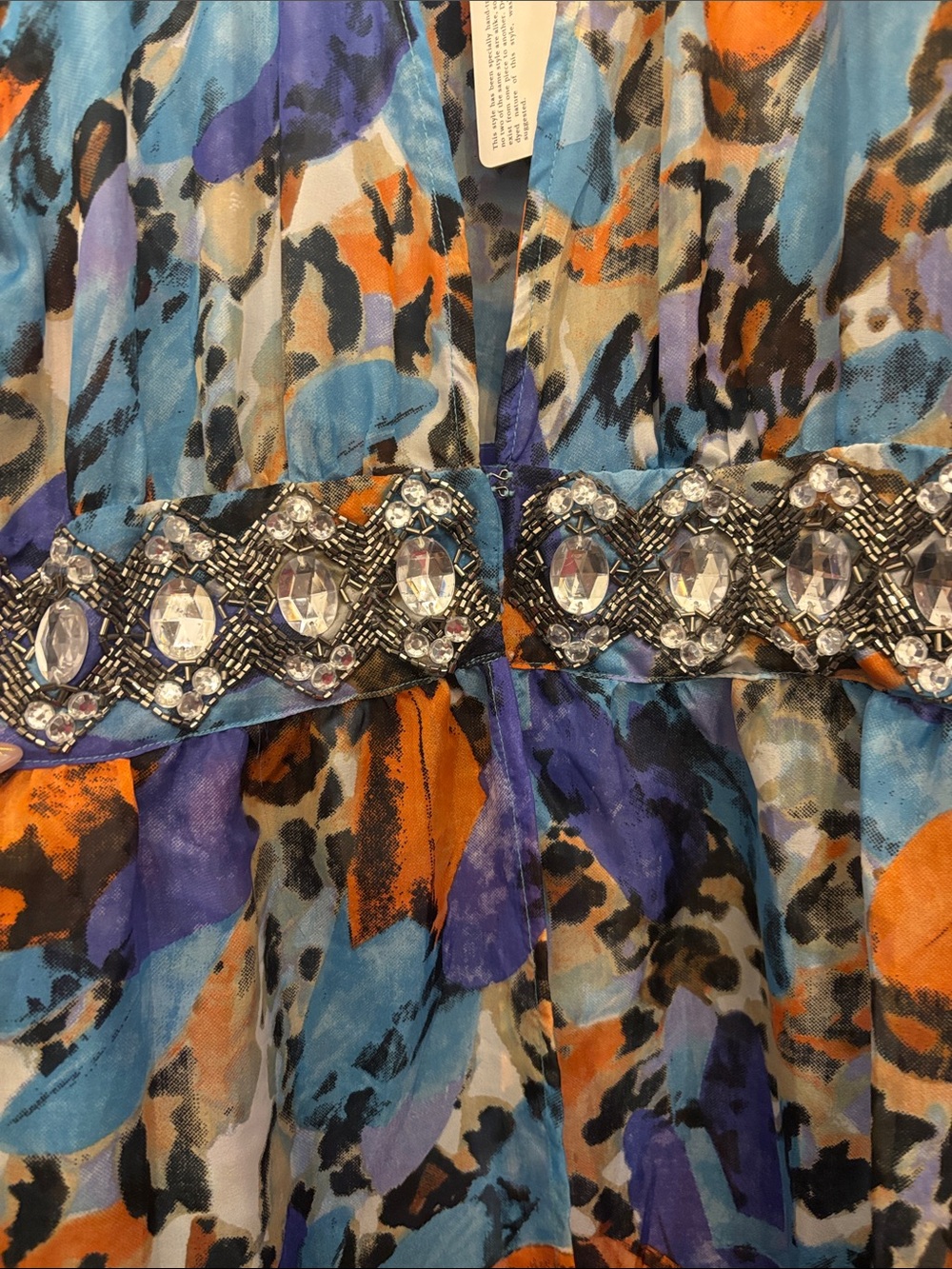 Boho Maxi length Kimono with Beaded Waistband -NWT - Picture 5 of 5